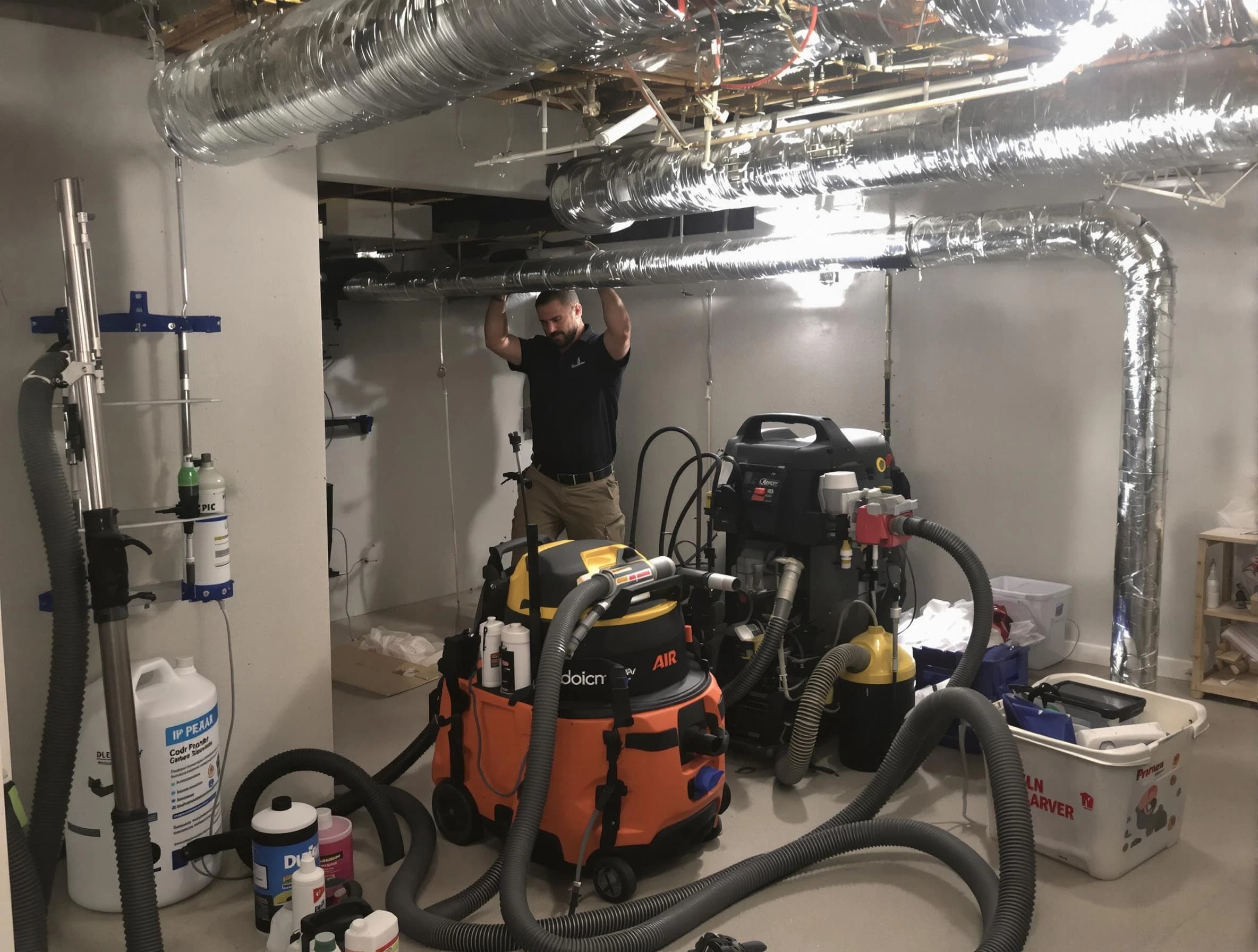 Brigham City Air Duct Cleaning specialist performing professional mold removal from air ducts using safety equipment in Brigham City
