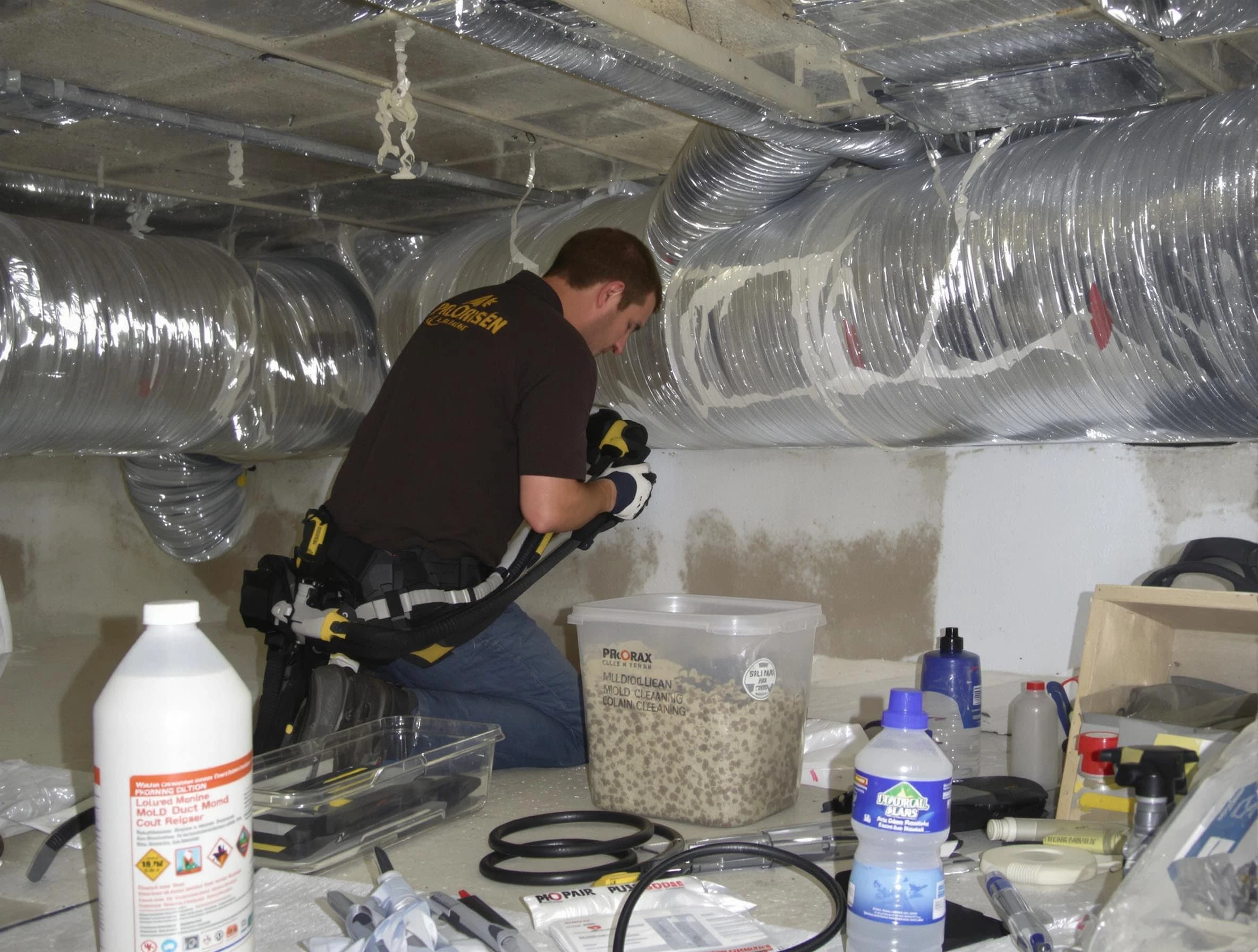 Brigham City Air Duct Cleaning specialist performing professional mold removal from air ducts in Brigham City
