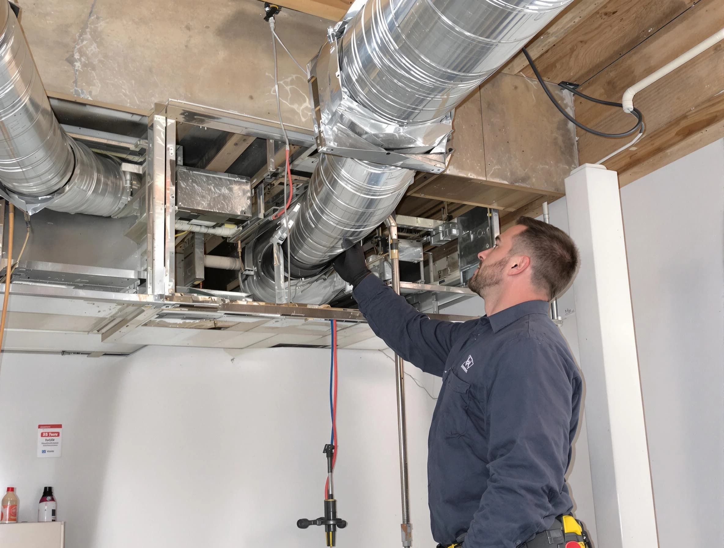 Brigham City Air Duct Cleaning technician performing professional air duct repair using specialized tools in Brigham City