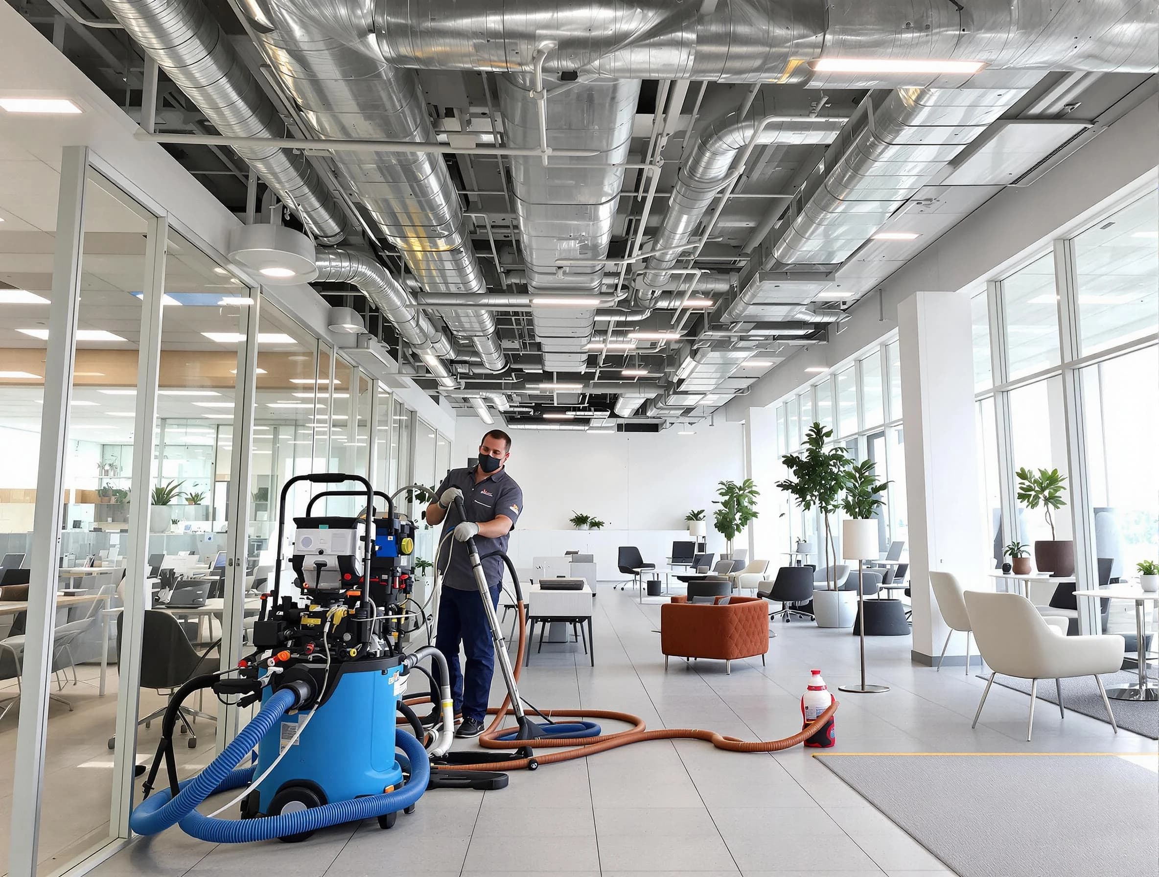 Brigham City Air Duct Cleaning team conducting comprehensive commercial duct cleaning at a business location in Brigham City