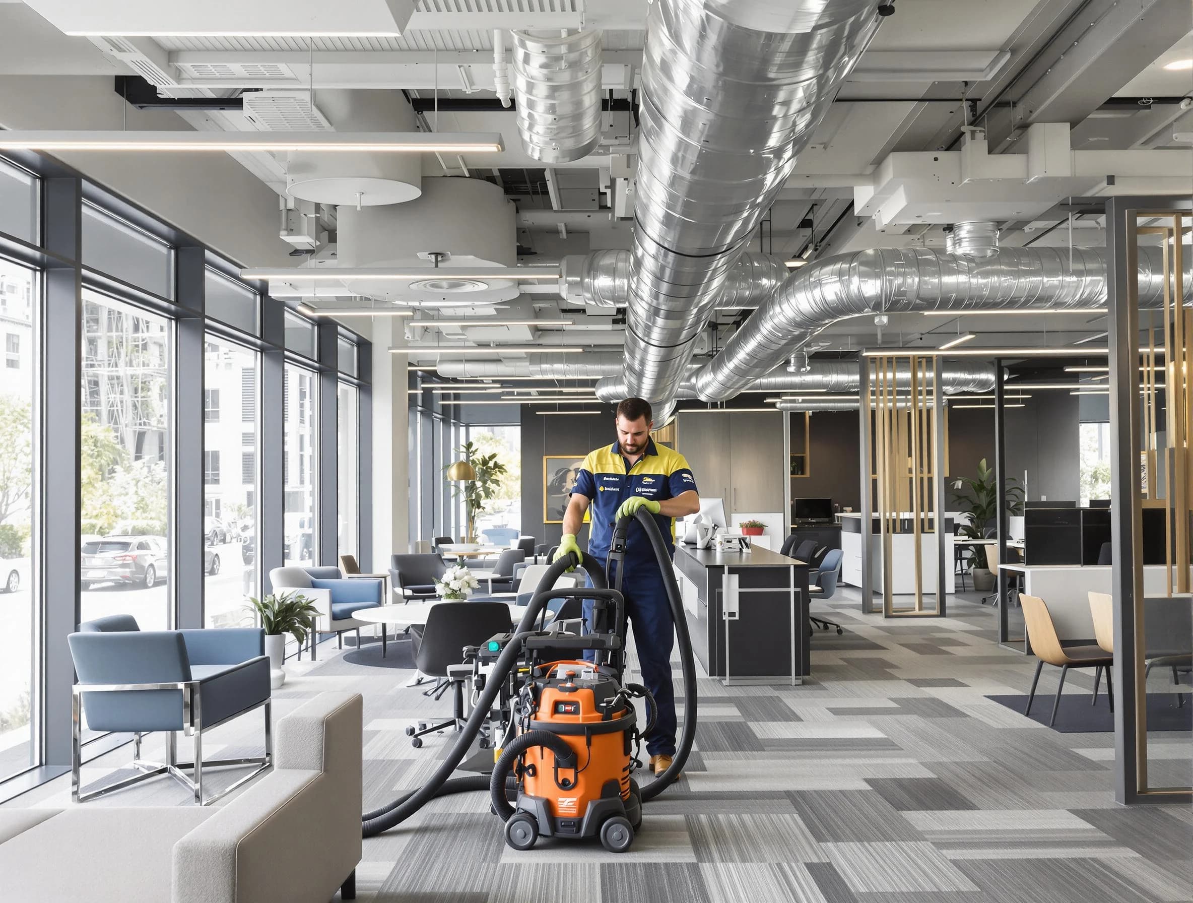 Brigham City Air Duct Cleaning team performing thorough commercial duct cleaning at a Brigham City business center