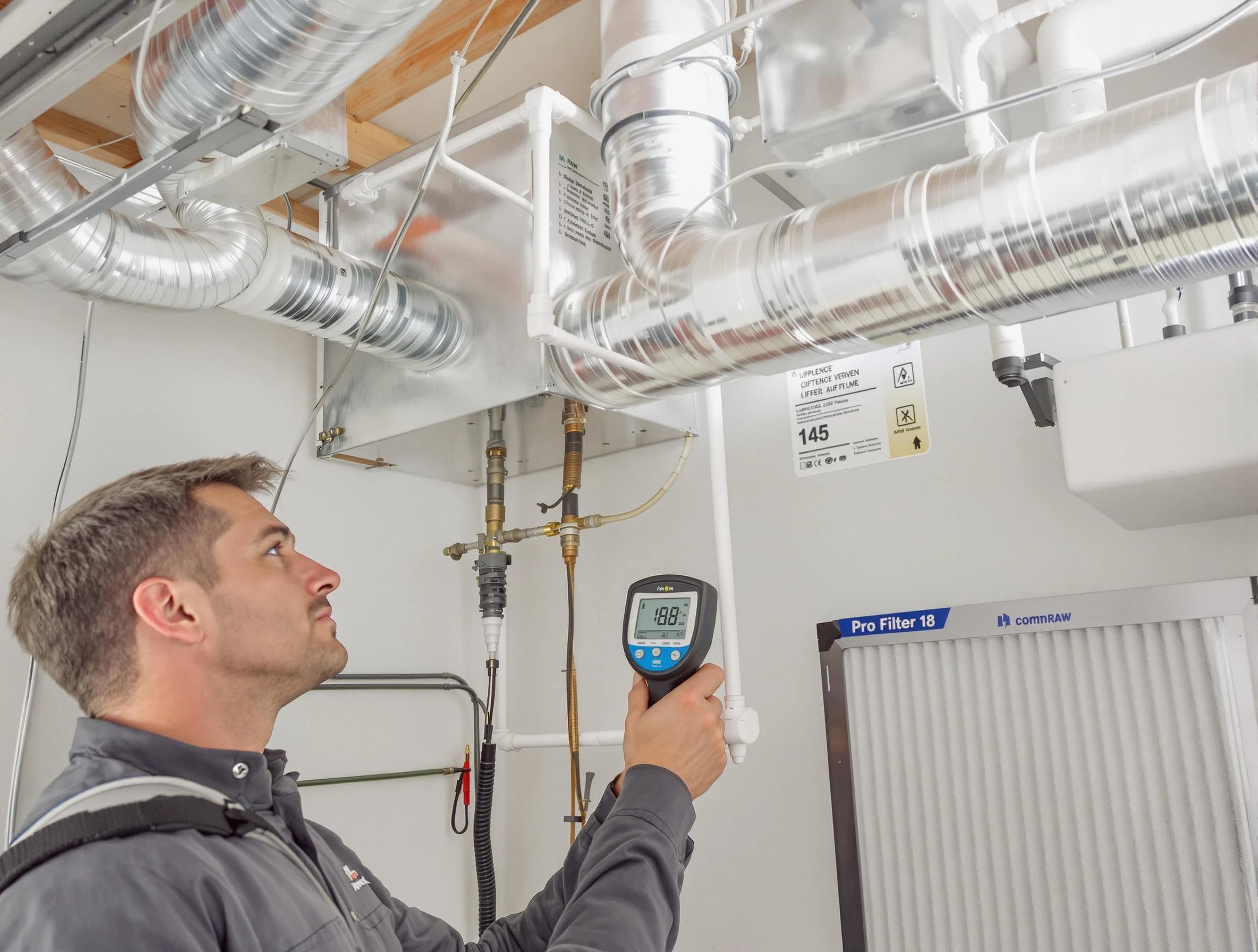 Brigham City Air Duct Cleaning expert conducting detailed filter system inspection using diagnostic tools in Brigham City