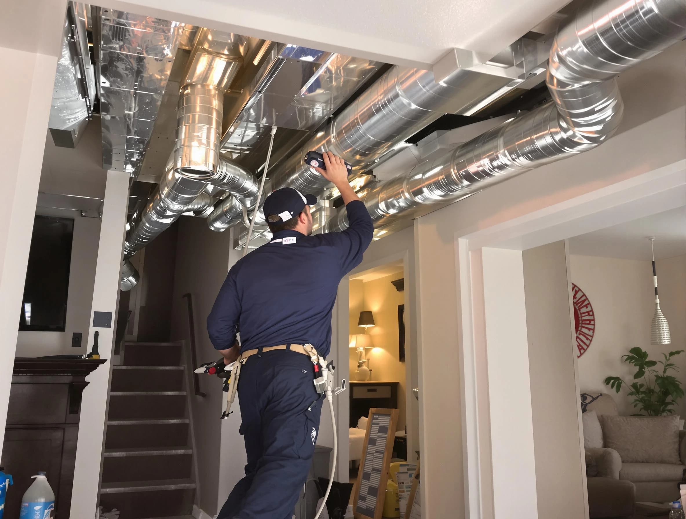 Brigham City Air Duct Cleaning expert performing specialized duct cleaning in a mobile home in Brigham City