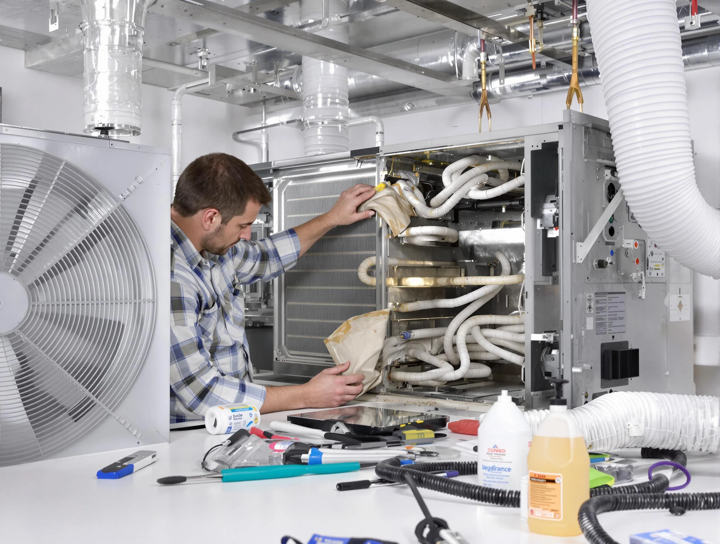 Brigham City Air Duct Cleaning specialist performing precision AC coil cleaning in Brigham City