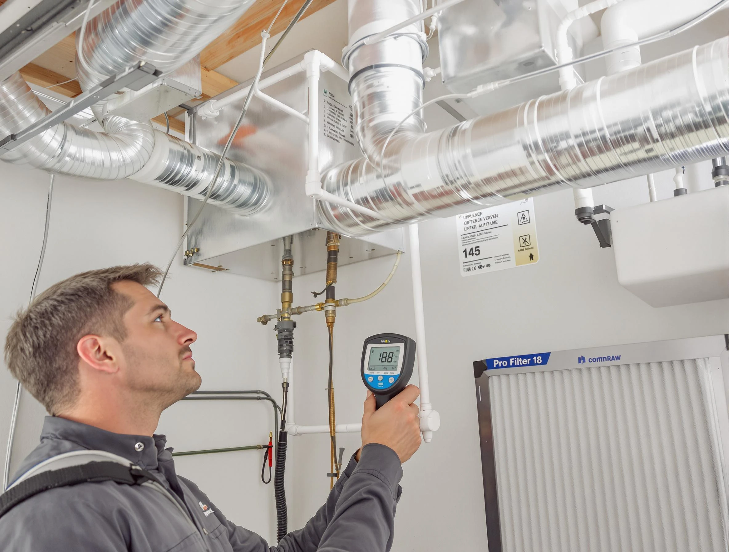 Brigham City Air Duct Cleaning expert conducting detailed filter system inspection using diagnostic tools in Brigham City